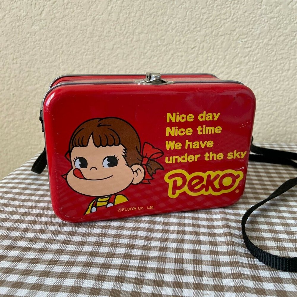 FUJIYA Peko & Poko Tin Metal Box Crossbody Box 6'' x 4'' x 3''
